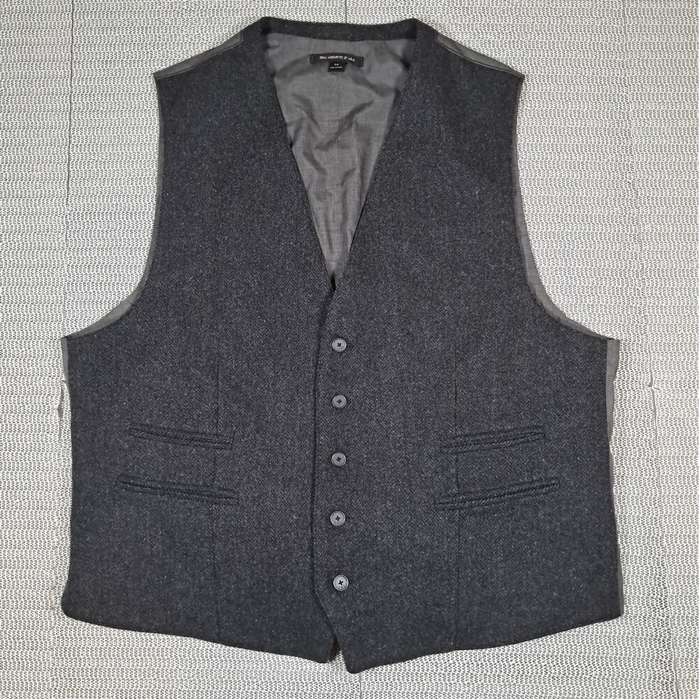 John Varvatos USA Gray Herringbone Wool Blend 46 Vest Y2K Academia